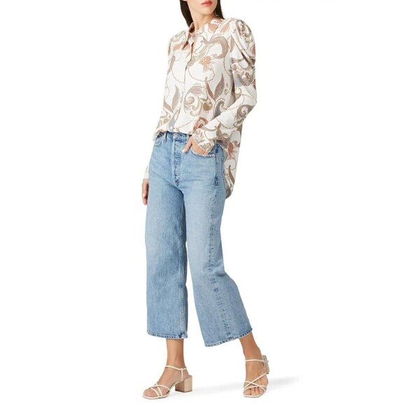 SEE BY CHLOE White Floral Paisley Print Crepe Puff Sleeve Blouse, Size 34/XXS - Picture 2 of 16